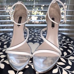 White and silver sandal metal heel detail
